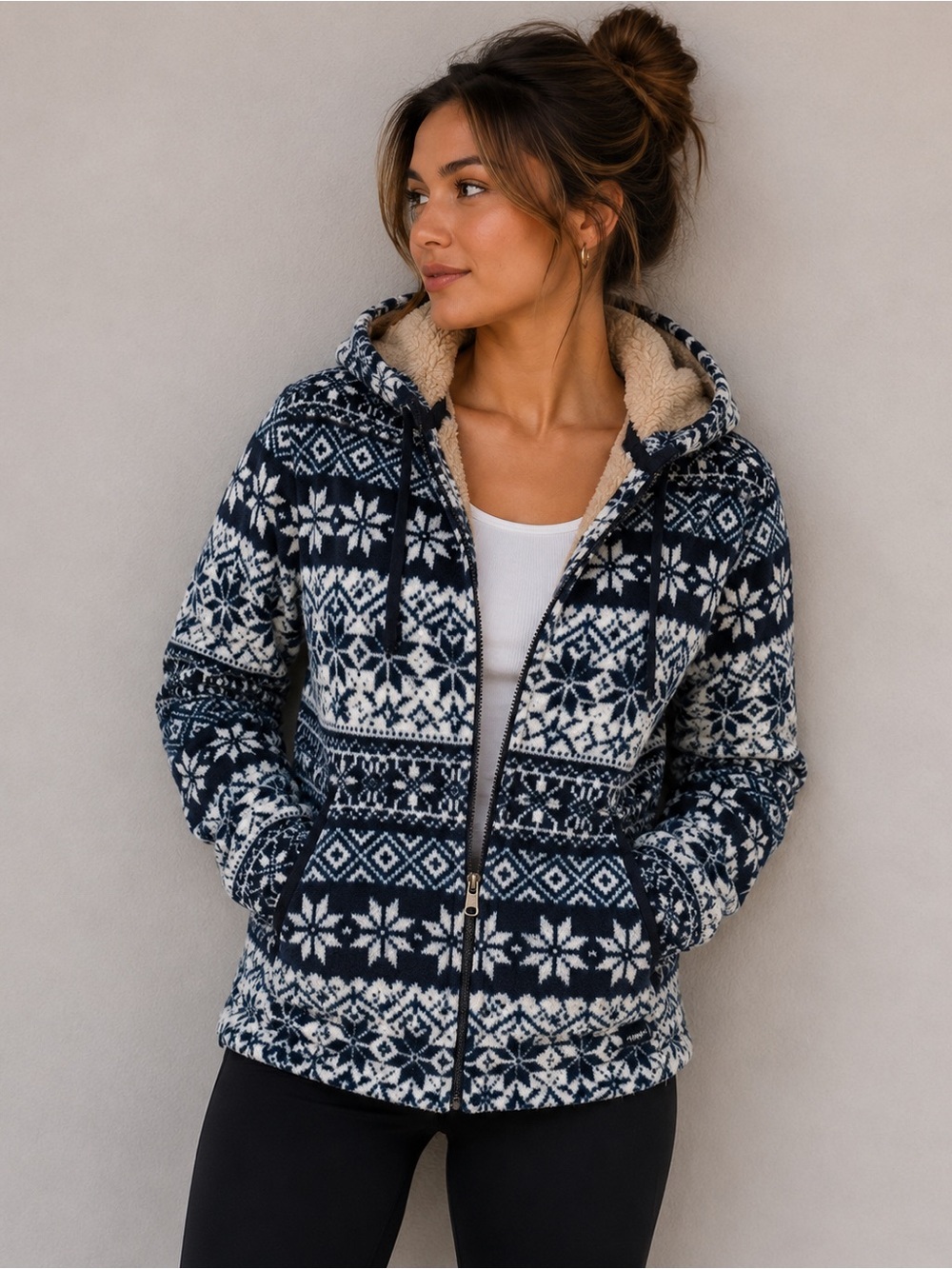 Aéropostale Sherpa Nordic Hoodie Jacket Cozy Winter Zip M